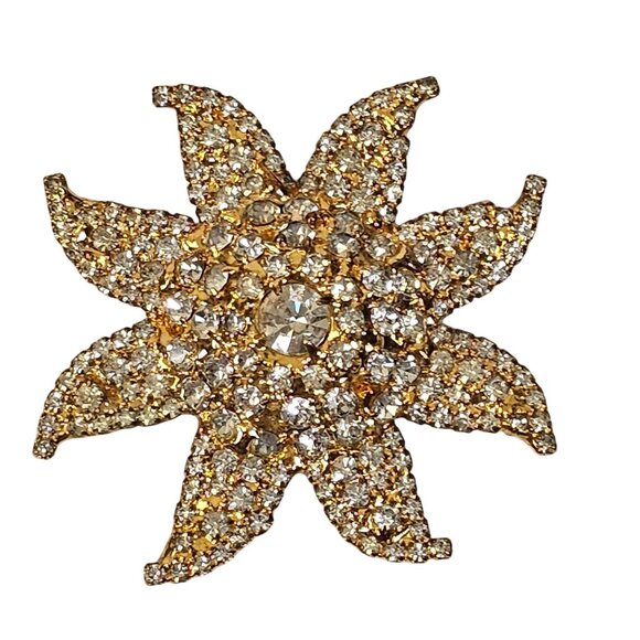 Dorothy Bauer Brooch 8Point Star Gold Tone Rhinestone Beachy Boho Chic Elegance - Picture 1 of 16